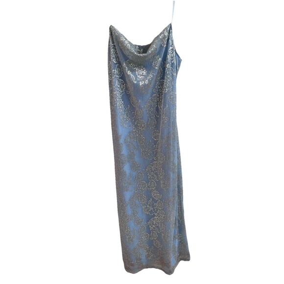 Marina Blue Metallic Silver Floral Cowl Slip Dress Size Size Small Ethereal Glam - Picture 2 of 7
